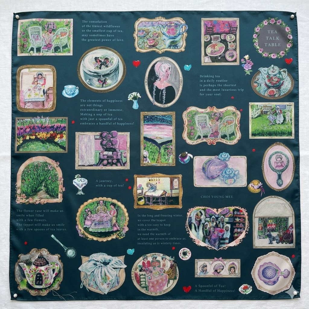ARCHIVE ART SILK SCARF/ TEA TALK TABLE ILLUSTRATIONS - Image 5