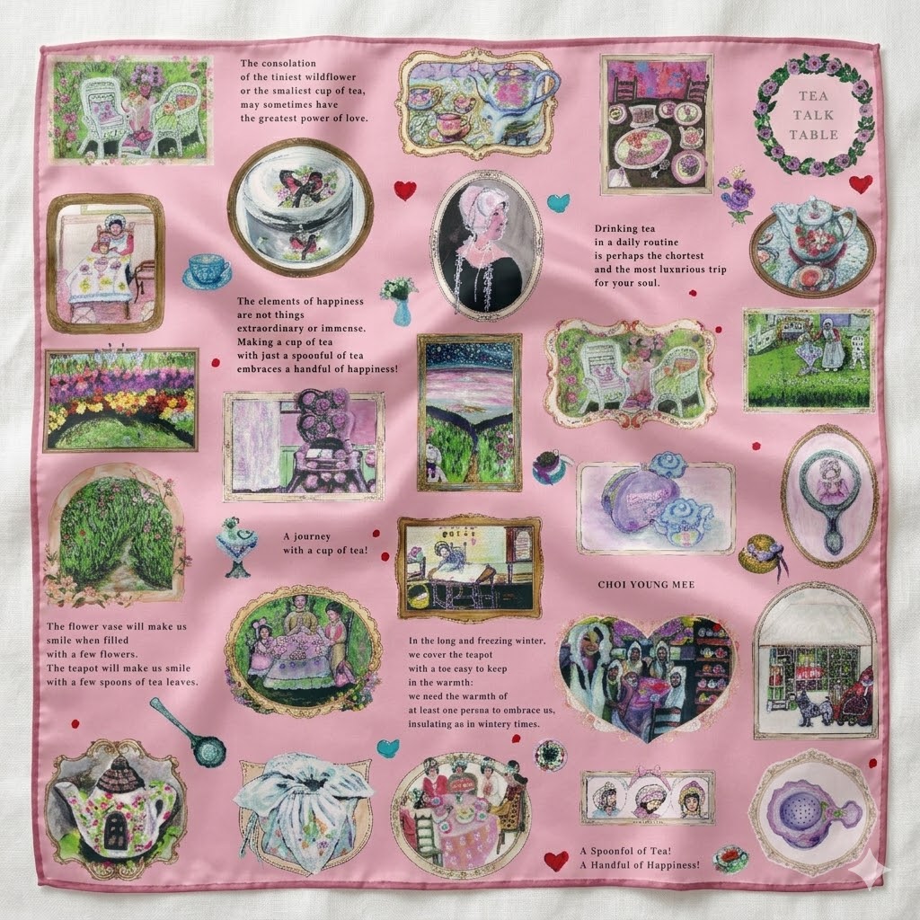 ARCHIVE ART SILK SCARF/ TEA TALK TABLE ILLUSTRATIONS - Image 3
