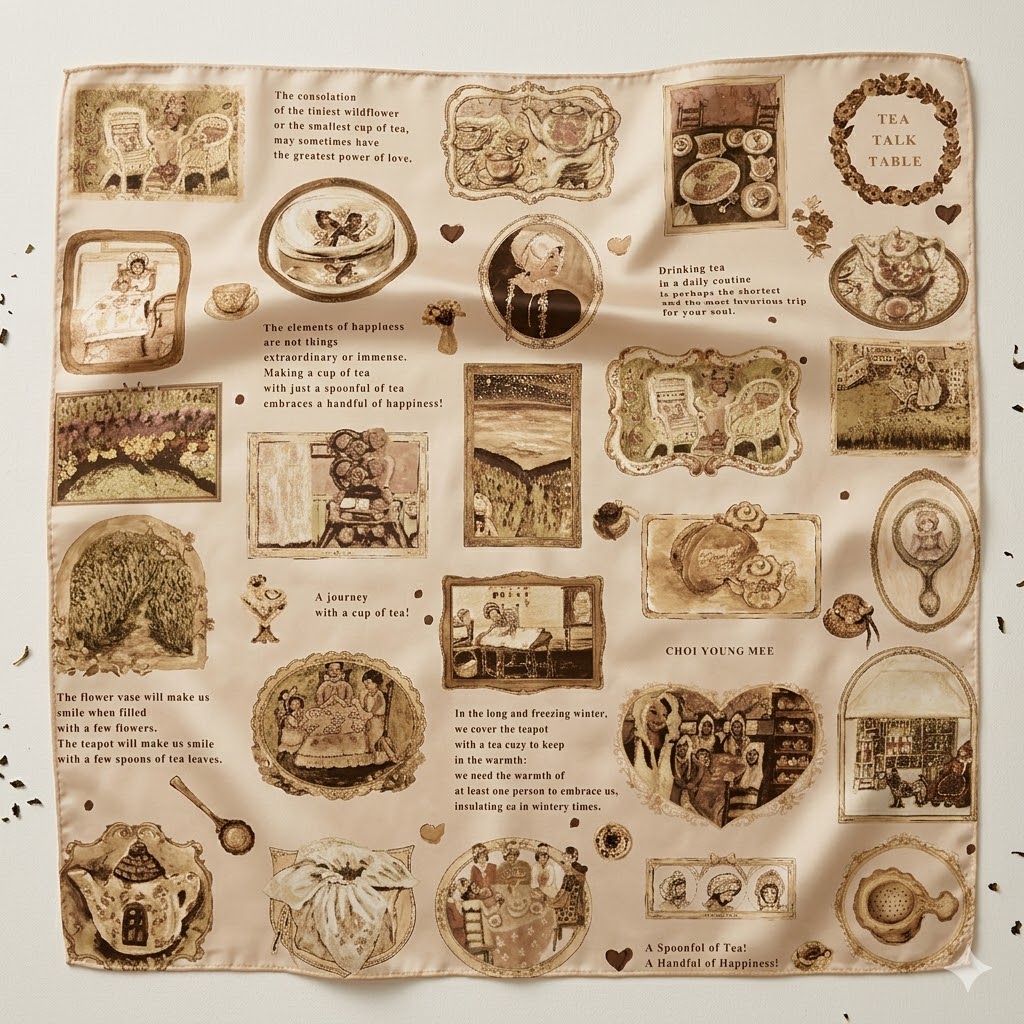 ARCHIVE ART SILK SCARF/ TEA TALK TABLE ILLUSTRATIONS - Image 2